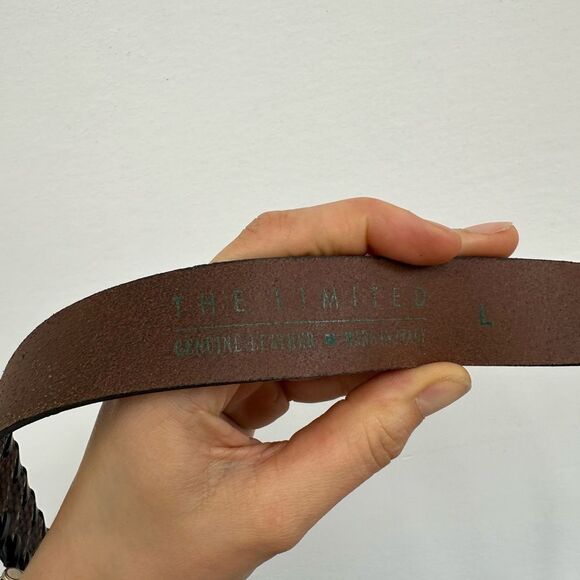 Vintage 90's The Limited Brown Leather Belt Reptile Embossed Accent Size L - Picture 5 of 9